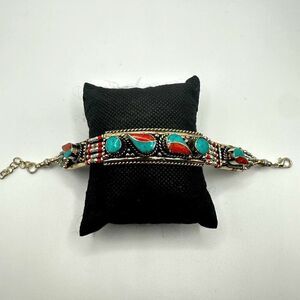 SALE! Amazing southwest style, silver plated and composite stone bracelet!